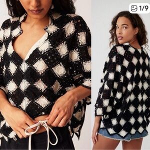 Free People Black and White Crochet Top xsmall